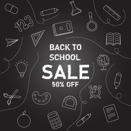 back to school, vector illustration with text and saleのイラスト素材
