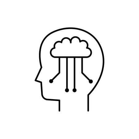 AI icon line art style machine learning intelligent robot and cloud computing network artificial intelligence digital technology - internet, solution, algorithm, vector illustrationのイラスト素材
