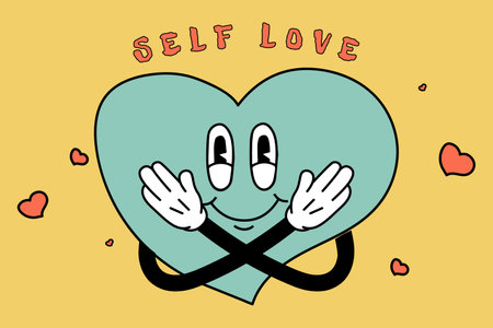 Positive expressing self love and care. Vector illustration for love yourself, body positive, confidence conceptのイラスト素材