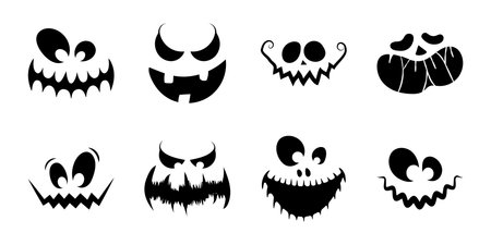 Scary and funny faces of pumpkins or Halloween ghosts. Halloween Elements and Objects for Design Projects.のイラスト素材