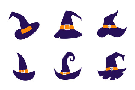 set of witch hats for Halloween. Halloween Elements and Objects for Design Projectsのイラスト素材