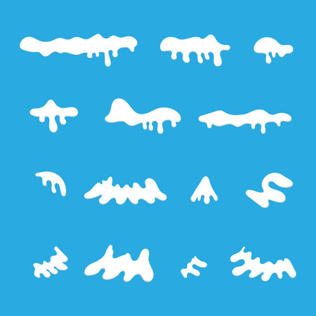 Snow cap vector collection. Winter decoration element. Snowy elements on winter background.のイラスト素材