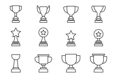 Set of Winner  trophy vector. Illustration of  Trophy or cup, sports award, champion collection in line art styleのイラスト素材