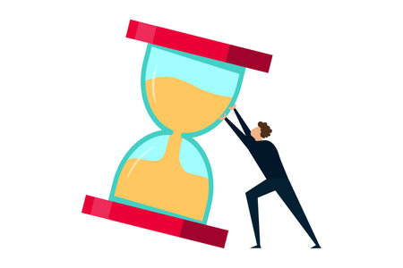 Project deadline, frustrated nervous businessman trying to stop hourglass or sandglass before it...