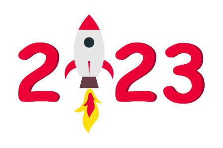 New year 2023 economic recovery,  calendar year number 2023 with launching business rocket on number one.のイラスト素材