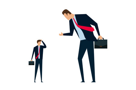 Big business competitor, Small and Medium Enterprise concept, small guy businessman confront big competitorのイラスト素材