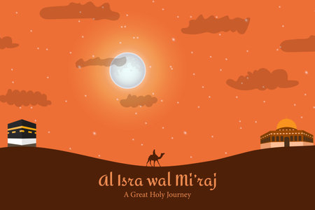 Al Isra wal Miraj Muhammad Greatest and Holy Journey. Illustration of Desert Sceneryのイラスト素材