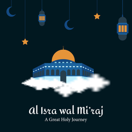Al-Isra wal Mi'raj The night journey Prophet Muhammad. Al quds and Meccaのイラスト素材