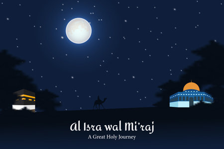 Al Isra wal Miraj Muhammad Greatest and Holy Journey. Illustration of Desert Sceneryのイラスト素材