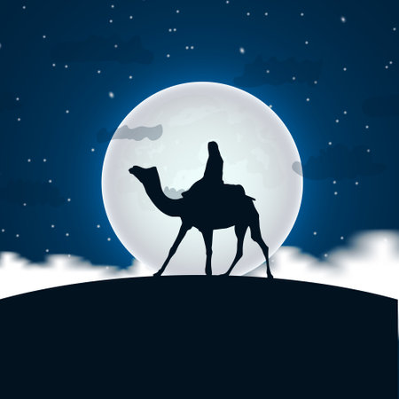 Al Isra wal Miraj Muhammad Greatest and Holy Journey. Illustration of Desert Sceneryのイラスト素材