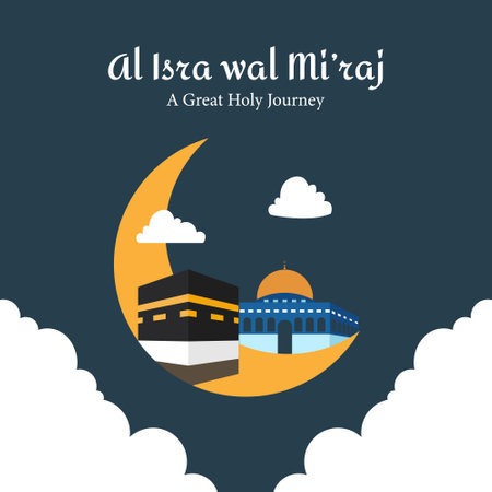 Al-Isra wal Mi'raj The night journey Prophet Muhammad. Al quds and Meccaのイラスト素材