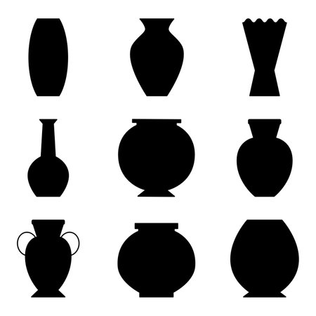 Vase set. Various forms of vases. Home interior decoration.のイラスト素材