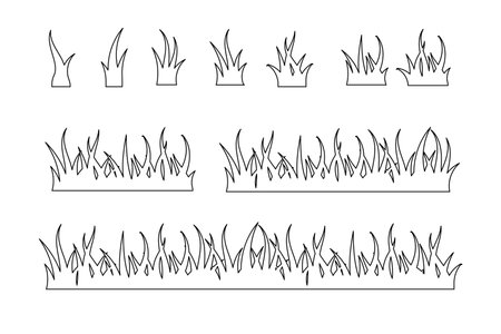 Set of Green Grass Isolated. Grass tuft and seamless horizontal green turf vector setのイラスト素材