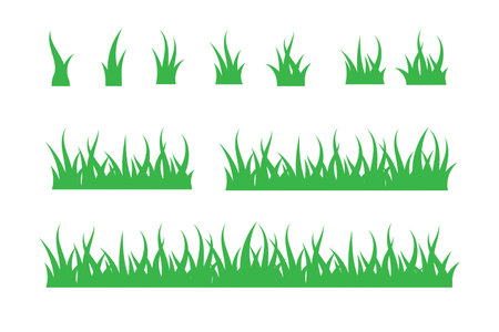 Set of Green Grass Isolated. Grass tuft and seamless horizontal green turf vector setのイラスト素材