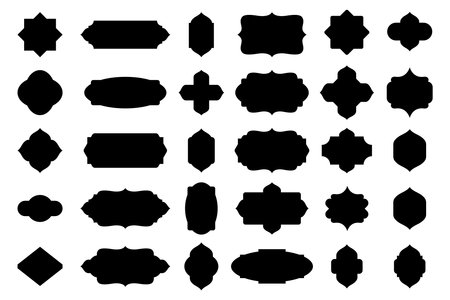 Set of Black Vintage Frame or Cartouches For Badges In Ornate Classical Curved And Rounded Symmetricalのイラスト素材