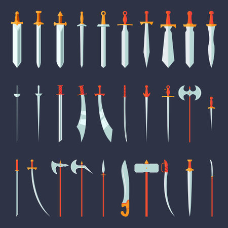 Swords Set. Collection of Knight Sword Ancient Weapon Cartoon Designのイラスト素材