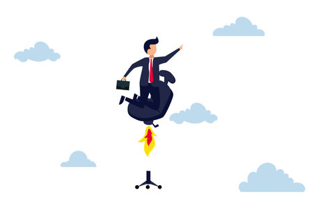 Accelerate your career growth, businessman sitting in office chair with jetpack or boosters.のイラスト素材