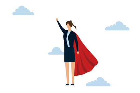 Women power, feminism concept, confident strong businesswoman wearing business suit with superhero capeのイラスト素材
