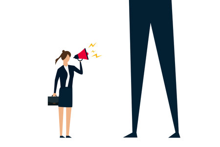 Women on the right, feminists speak out about the gender gap, beautiful business woman speak loudly in front of the giantsのイラスト素材