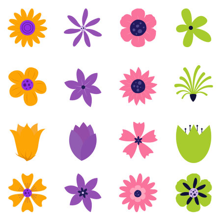 Flat Flower collection. Spring art prints with botanical elements. Happy Easter. Folk style. Poster for spring holiday.Flat Flower collection. Spring art prints with botanical elements. Happy Easter. Folk style. Poster for spring holiday.のイラスト素材