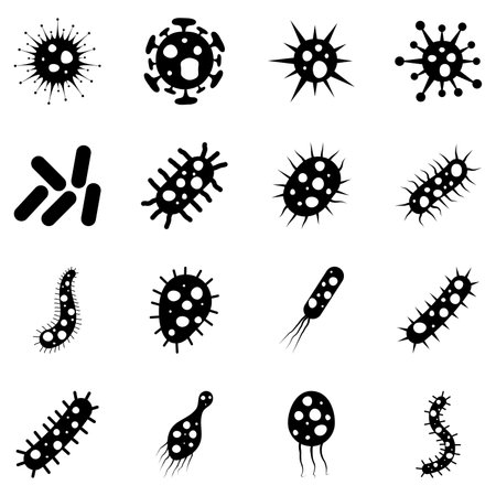 set of bacteria and virus vector illustration. Disease-causing bacterias, viruses and microbes.のイラスト素材