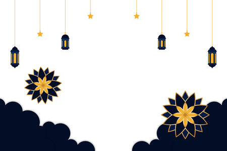 islamic greetings card design background good for ramadan kareem and eid al fitr withhanging lanterns, star, and geometric ornament.の写真素材