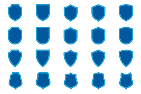 Set of Blue Flat Security Shields. Secure and Protection illustration for your web site design, game, logo, app, and UI.のイラスト素材