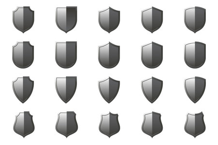 Set of Metallic Security Shields. Secure and Protection illustration for your web site design, game, logo, app, and UI.のイラスト素材