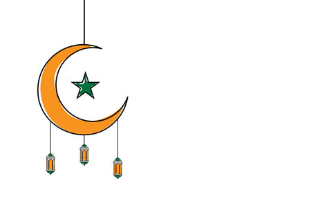 Continuous Line Islamic Background design template for ramadan, eid alfitr, isra miâraj, and islamic new year with Lantern, moon, and star.のイラスト素材