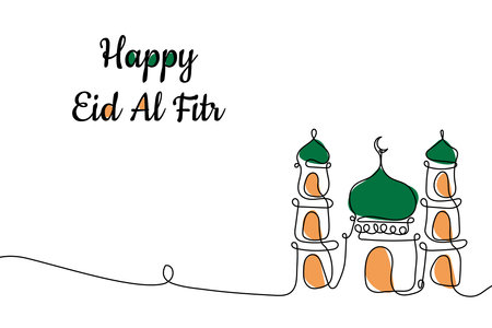 Continuous Line Islamic Background design template for ramadan, eid alfitr, isra miâraj, and islamic new year with mosque.のイラスト素材