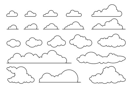 Vector Collection of Outline Clouds of Different Shapes and Sizes. Cloud symbol for design, website, logo, app, UI.のイラスト素材