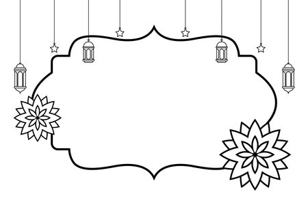 Outline Islamic Background design template for ramadan, eid alfitr, isra miâraj, and islamic new year with Islamic Geometric, Lantern, and star.のイラスト素材