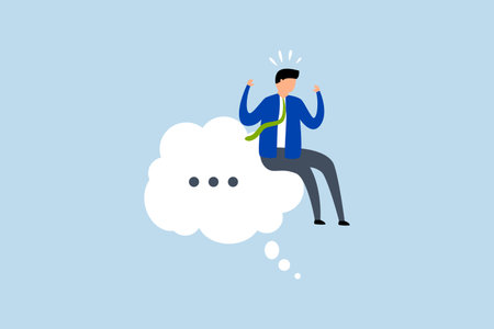 Think of solution, considerate businessman perched like a philosopher on a contemplation cloud.のイラスト素材
