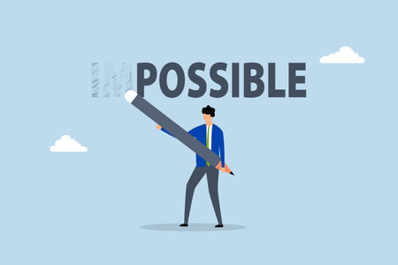 Make it possible, entrepreneur employing an eraser to remove im from impossible.のイラスト素材