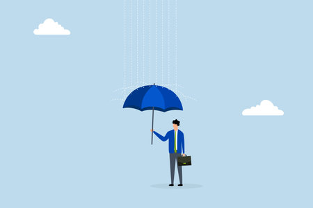 Dealing with bad luck, entrepreneur holding an umbrella to shield against the rainstormのイラスト素材