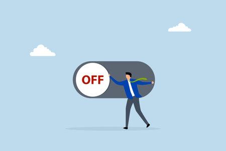 Switch off, businessman pushing switch to be off in control panel dashboardのイラスト素材