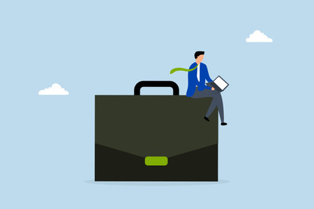 Work experience, entrepreneur using a laptop computer on a briefcaseのイラスト素材
