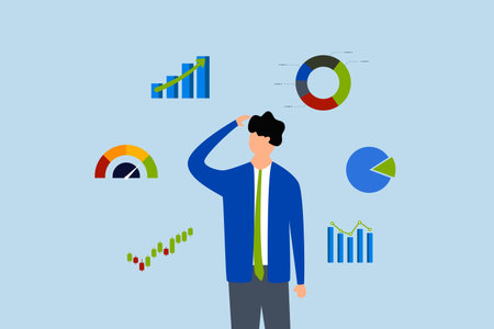 Businessman financial data analysis, businessman thinking with data chart and graph.のイラスト素材