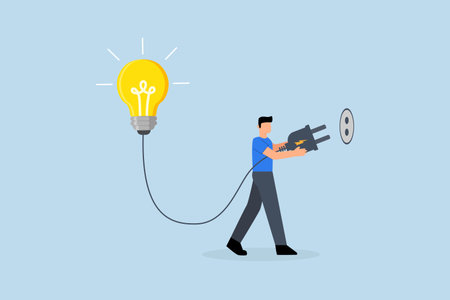Problem solving idea, business leader merges concept of electricity with light bulb illumination.のイラスト素材