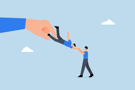 large company struggles with current employer dragging business candidate out of control.のイラスト素材