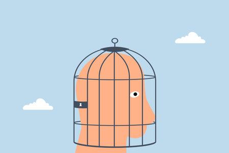 Fixed mindset, the birdcage lock of depressed scary human brainのイラスト素材