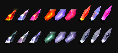Vector set of bright shine transparent glass and crystales for mobile fantasy game; rock, stones, crystals isolated icons for game designのイラスト素材