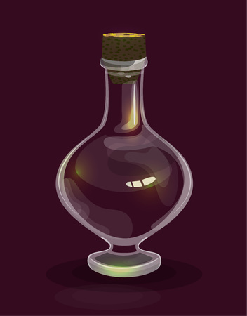Cartoon magic bottle icon for casual fantasy game; game art of transparent glsss bottle without liquid; isolated realistic image for app user interface; empty bottle for potionのイラスト素材