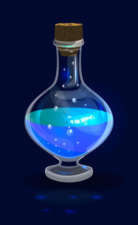 Vector isolated magic bottle with bright lightning blue potionのイラスト素材