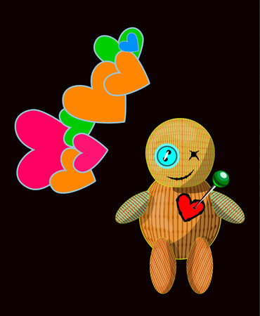 Vector illustration of little toy with a cute pin pierced rag heart  voodoo dollのイラスト素材