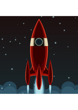 Vector image of a spaceship. A rocket in space, a child's picture.のイラスト素材