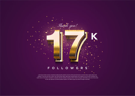 17k followers celebration purple background and gold glitter.のイラスト素材
