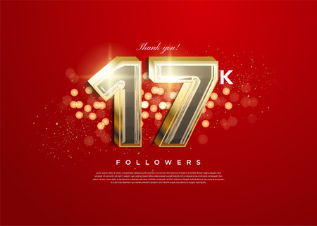 17k followers with sparkling gold 3d numbers.のイラスト素材
