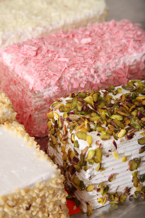 fresh pistachio birthday cakeの写真素材
