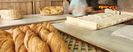 baked breads in the ovenの写真素材